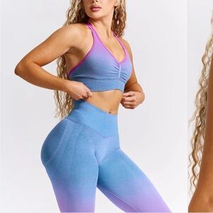 BuffBunny Pink-to-Blue Ombre Seamless Set (leggings + bra)